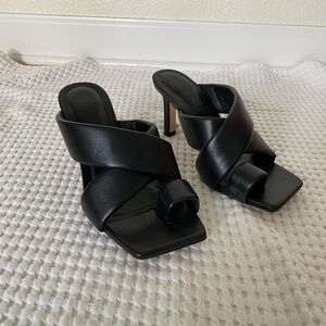 Zara Leather Criss Cross Toe Strap Heeled Sandals
